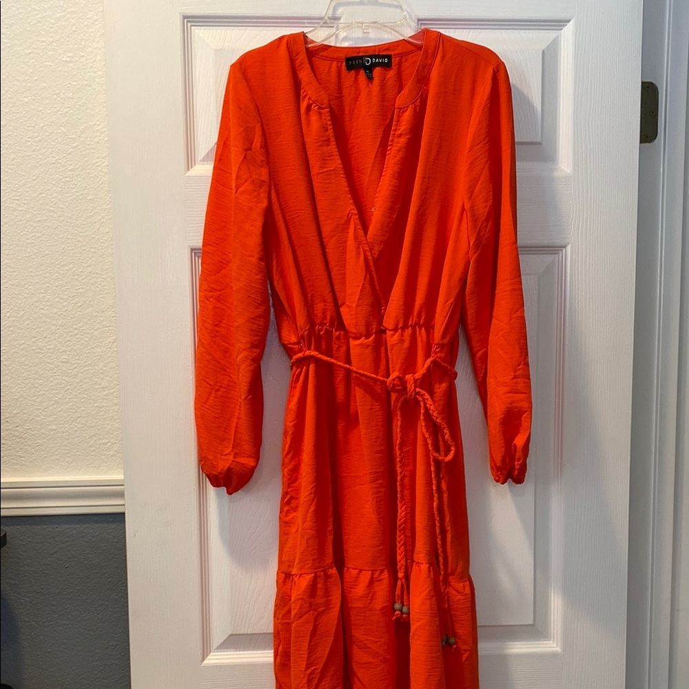 Orange V-Neck Dress
